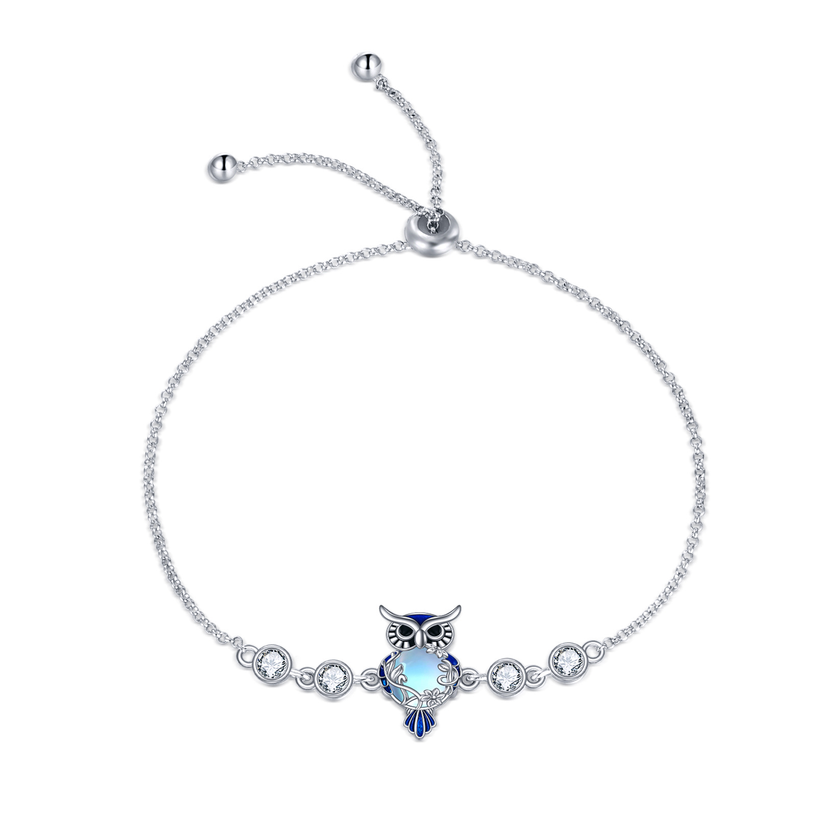 Sterling Silver Owl Bracelet Moonstone Chain Jewellery